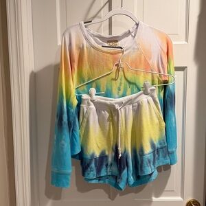 Chaser Multicolor Tie-Dye Long Sleeve Top with the matching shorts !